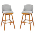 Flash Furniture Julia Set of 2 Transitional Bar Stools - Gray Faux Linen Upholstery - Silver Nailhead Trim - 30 Inch - Walnut Finish Wood Frames