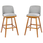 Flash Furniture Julia Set of 2 Transitional Bar Stools - Gray Faux Linen Upholstery - Silver Nailhead Trim - 30 Inch - Walnut Finish Wood Frames