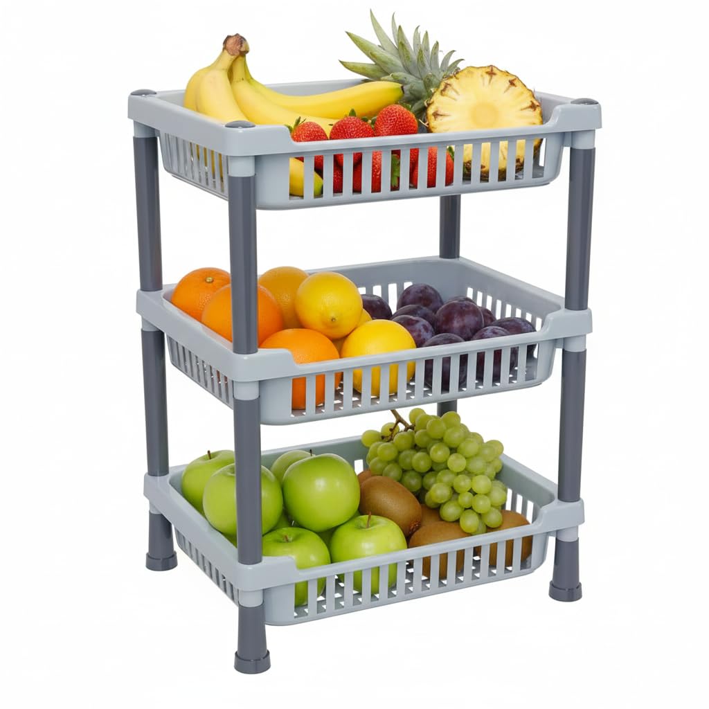 Kitchivo 3Layer Fruits & Vegetable Stand/Multipurpose Rack For Storage | SpaceSaving Onion Potato Rack For Kitchen Storage/Dur