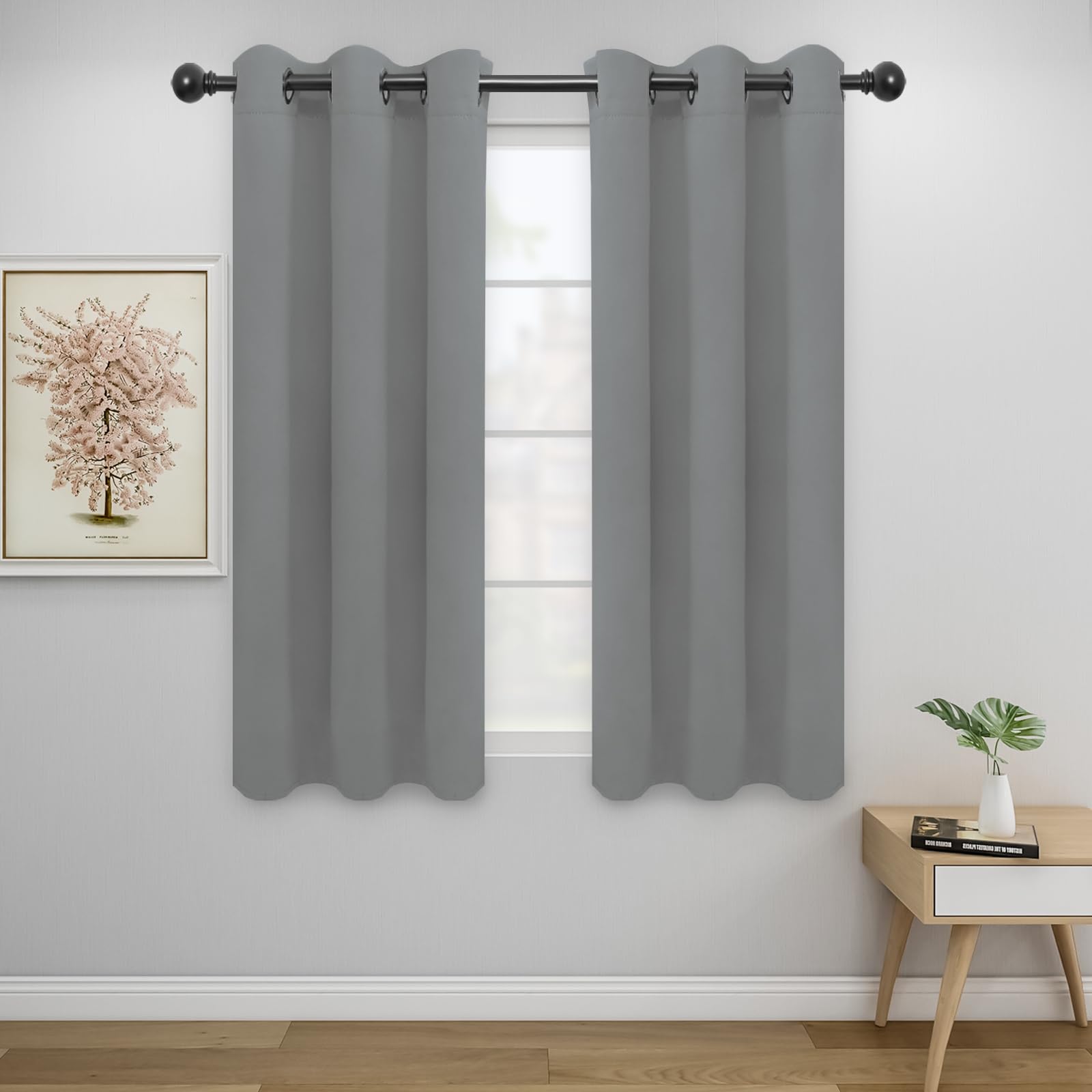Easy-Going Blackout Curtains For Bedroom, Solid Thermal Insulated Grommet And Noise Reduction Window Drapes, Room Darkening Curtains For Living Room, 2 Panels (34X54 In, Light Gray)