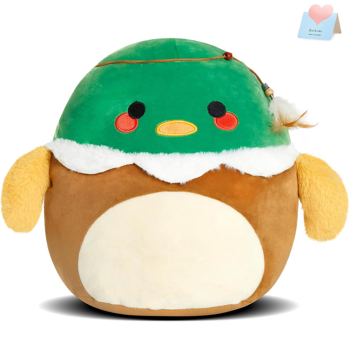 Cozyworld 12' Duck Plush Pillow,Stuffed Animal Soft Plush Toys With Feather Headdress,Mallard Duck, Collect Gift For Kids, Girl