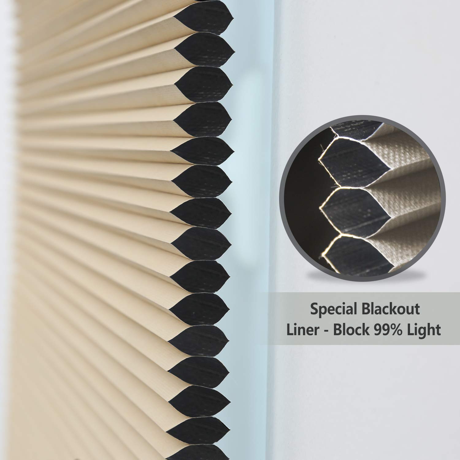 Cellular Shades Cordless Blackout Honeycomb Blinds Fabric Window Blinds 27'' W X 64'' H, Ivory Beige(Blackout)