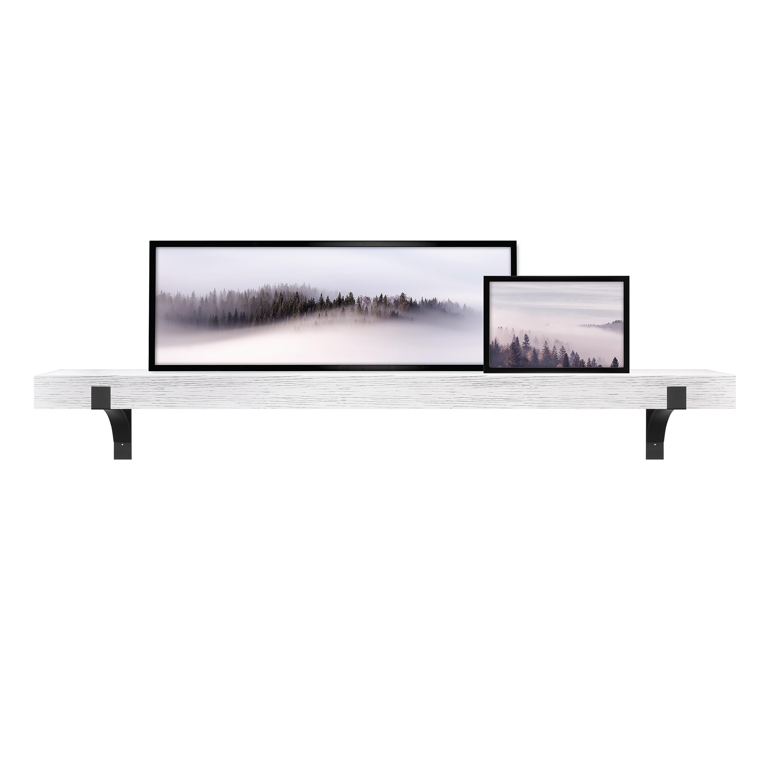 Master & Co. Modern Floating Fireplace Mantel with Black Metal Brackets, Long Floating Shelves for Wall D  cor, 72 inches, White