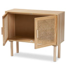 Baxton Studio Maclean Mid-Century Modern Rattan and Natural Brown Finished Wood 2-Door Sideboard Buffet