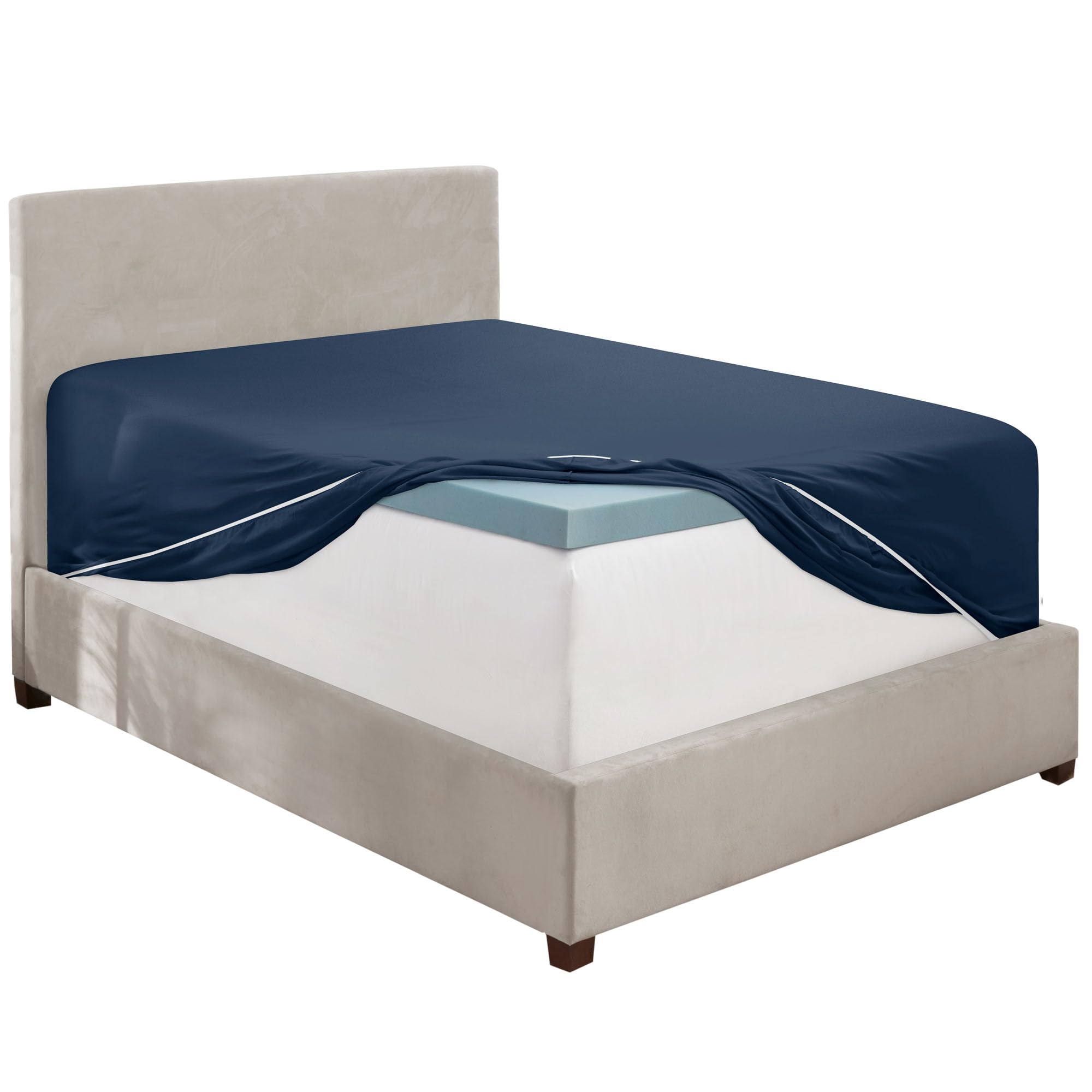 Hearth & Harbor Extra Deep Pocket Full Fitted Sheet, Navy Full Size Fitted Sheet Only, 1800 Microfiber Fitted Bed Sheet, Ultra S
