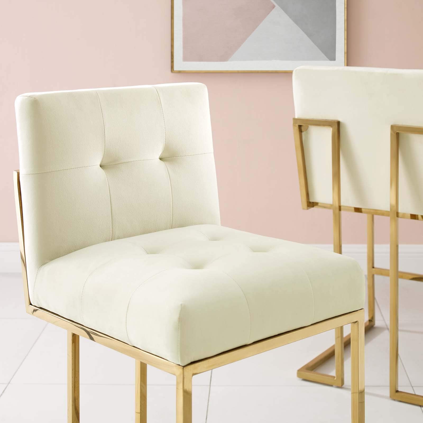Modway Eei-3853- Privy Gold Stainless Steel Performance Velvet Counter Stool, Ivory