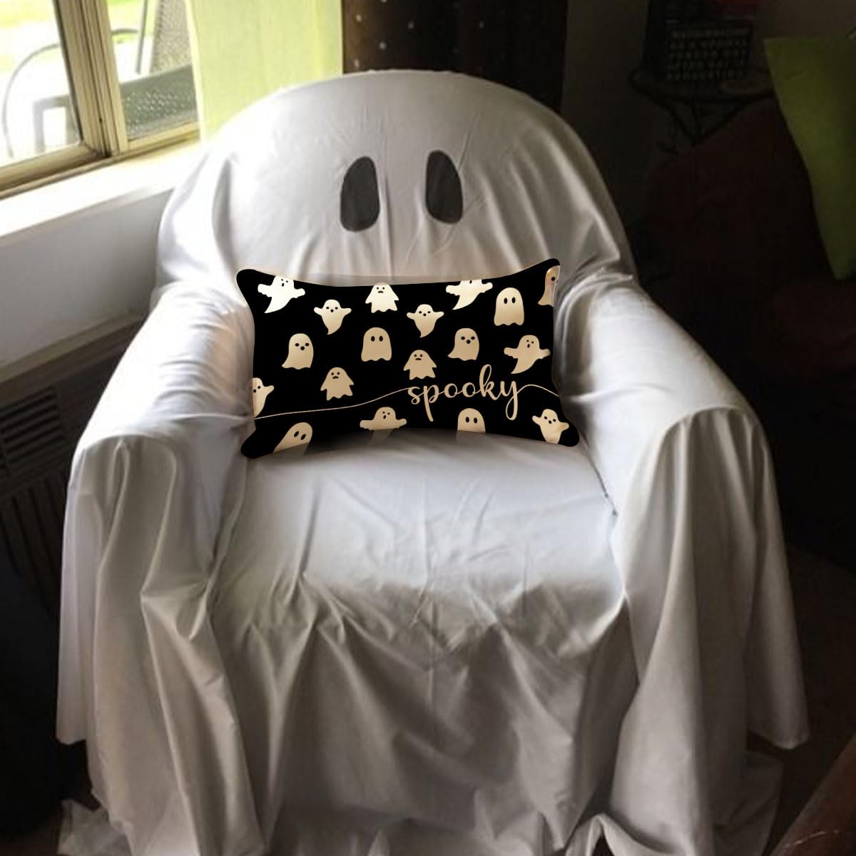 Jxzygmd Halloween Pillow Cover 12X20 Ghost Spooky Halloween Lumbar Pillow Covers Decorations Outdoor Halloween Pillows Decorativ