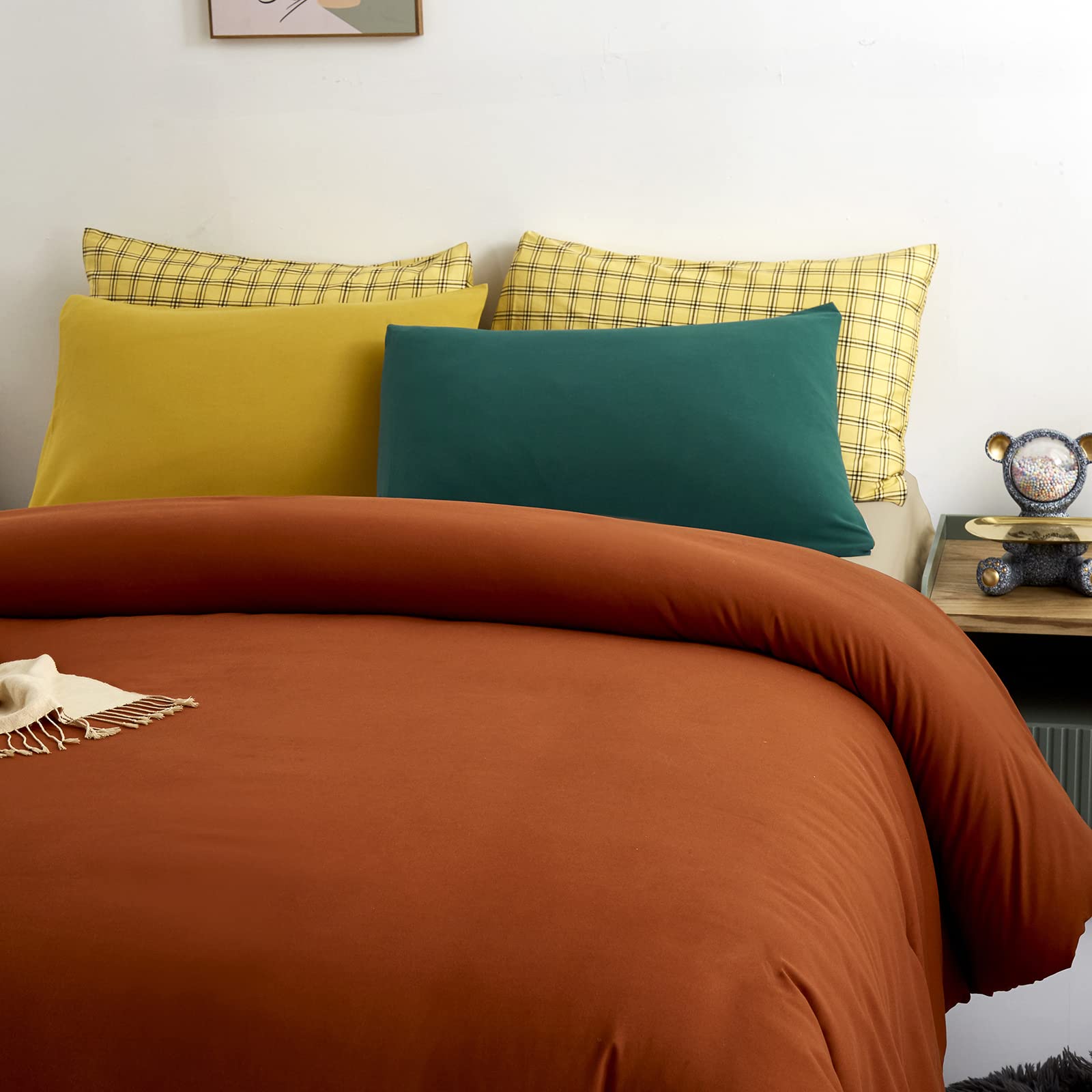 Luxlovery Rust Comforter Set California King Burnt Orange Bedding Comforter Set Caramel Bedding Set Solid Color Rust Orange Bedd