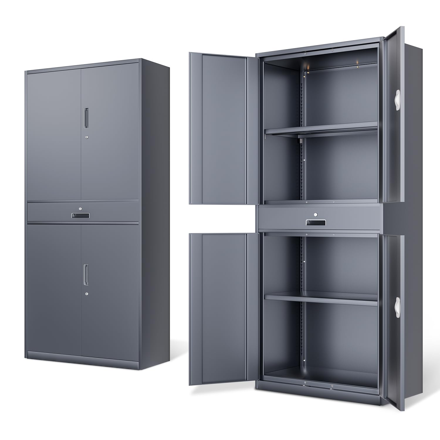 DNA Motoring 71 Metal Storage Cabinet, Locking Tool Cabinet with 1 Drawer and Adjustable Shelves, Lockable Heavy Duty Metal Lo