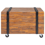 vidaXL Teak Side/End Table (23.6"x23.6"x15") - Industrial Style Console with Black Wooden 'Belts' and Mobile Wheels - Ideal for Placing Decorations