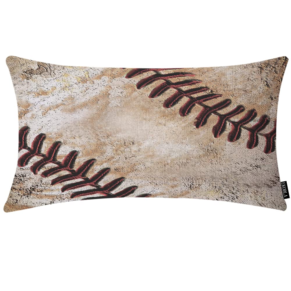Ekobla Vintage Baseball Oblong Rectangle Pillow Covers Recreation Match Close-Up Cotton Linen Throw Lumbar Pillow Case Cushion C