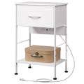 WLIVE Nightstand with Charging Station, 25 H Nightstand with 1 Fabric Drawer and Open Wood Shelf, Bed Side Table for Bedroom, 2-