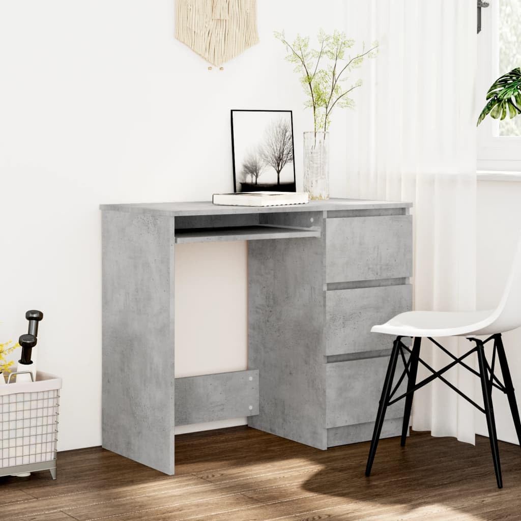 vidaXL Engineered Wood Desk - Compact Design with Storage Drawers, Easy to Assemble, Concrete Gray, Scandinavian Style, Suitable for Any Room - 35.4&quot;x17.7&quot;x29.9&quot;
