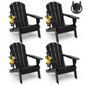 Greenvines Folding-Adirondack-Chairs-Set-Of-4 | Hdpe Plastic | Fire Pit Chair | All Weather | Cup Holder | Black | For Deck Backyard Patio Outdoor Garden
