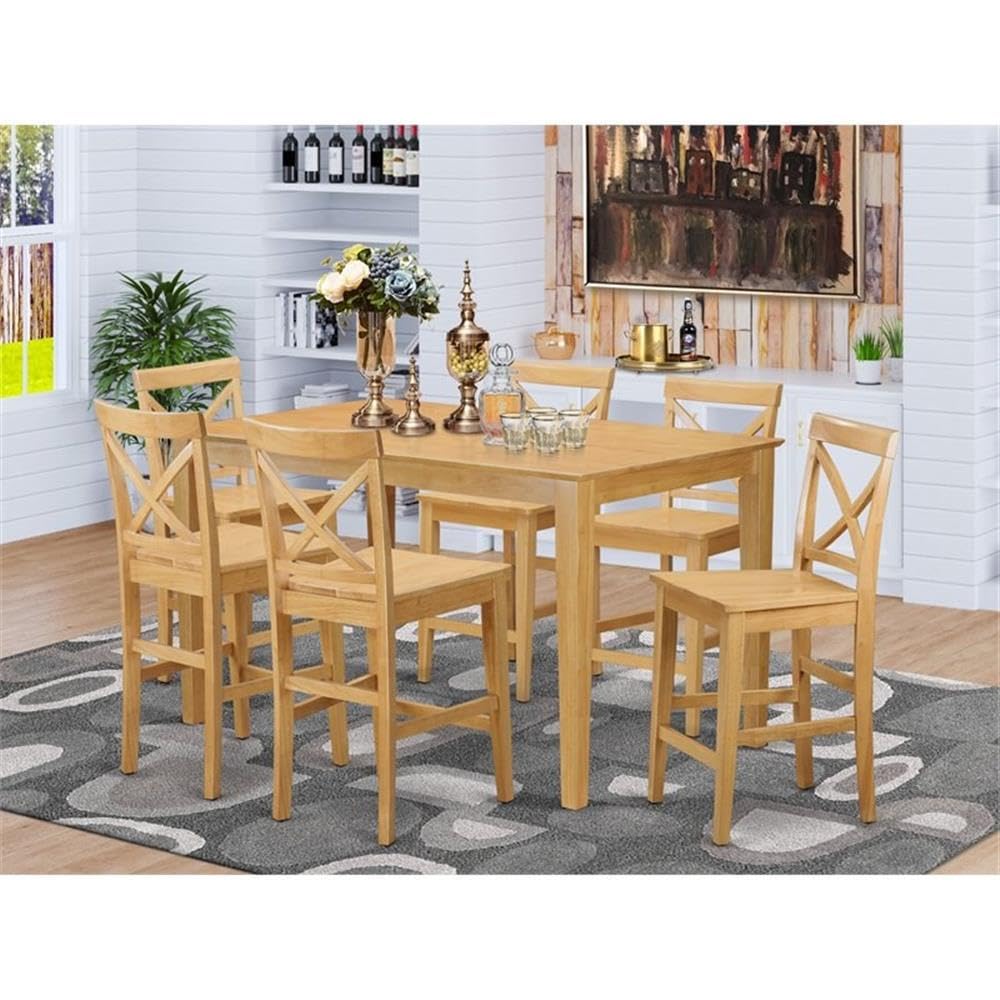 East West Furniture CAPB7H-OAK-W 7 Piece Counter Height Dining Set Consist of a Rectangle Kitchen Table and 6 Dining Chairs, 36x60 Inch, Oak
