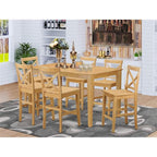 East West Furniture CAPB7H-OAK-W 7 Piece Counter Height Dining Set Consist of a Rectangle Kitchen Table and 6 Dining Chairs, 36x60 Inch, Oak