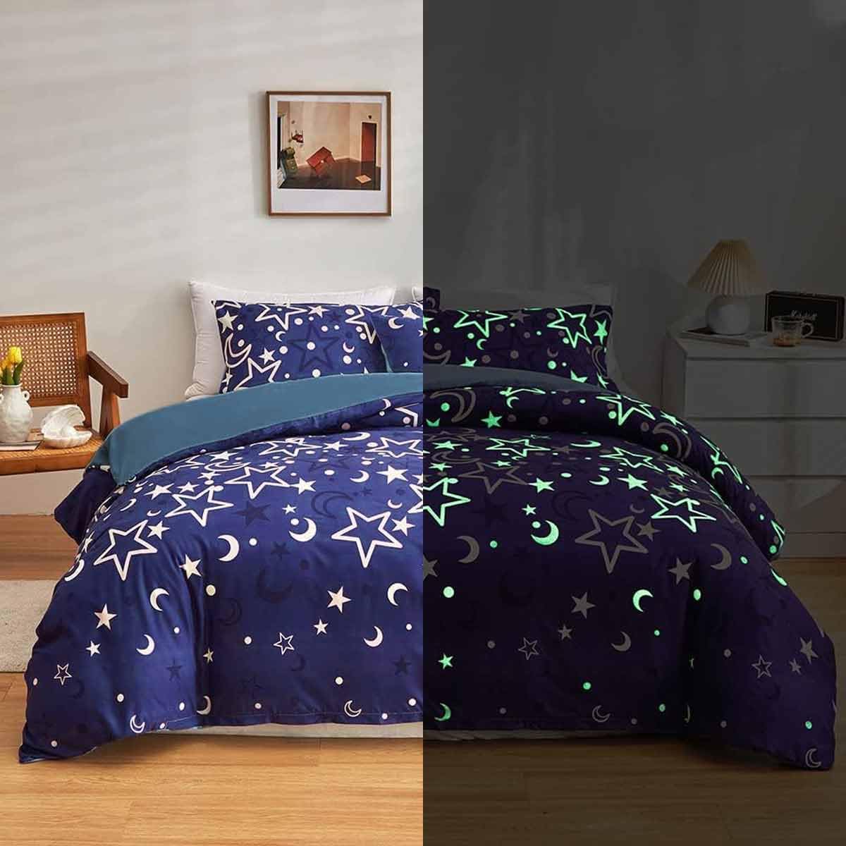 Feelyou Galaxy Glow In The Dark Comforter Set For Girls Kids Queen Purple Universe Starry Night Bedding Set Super Soft Outer Spa