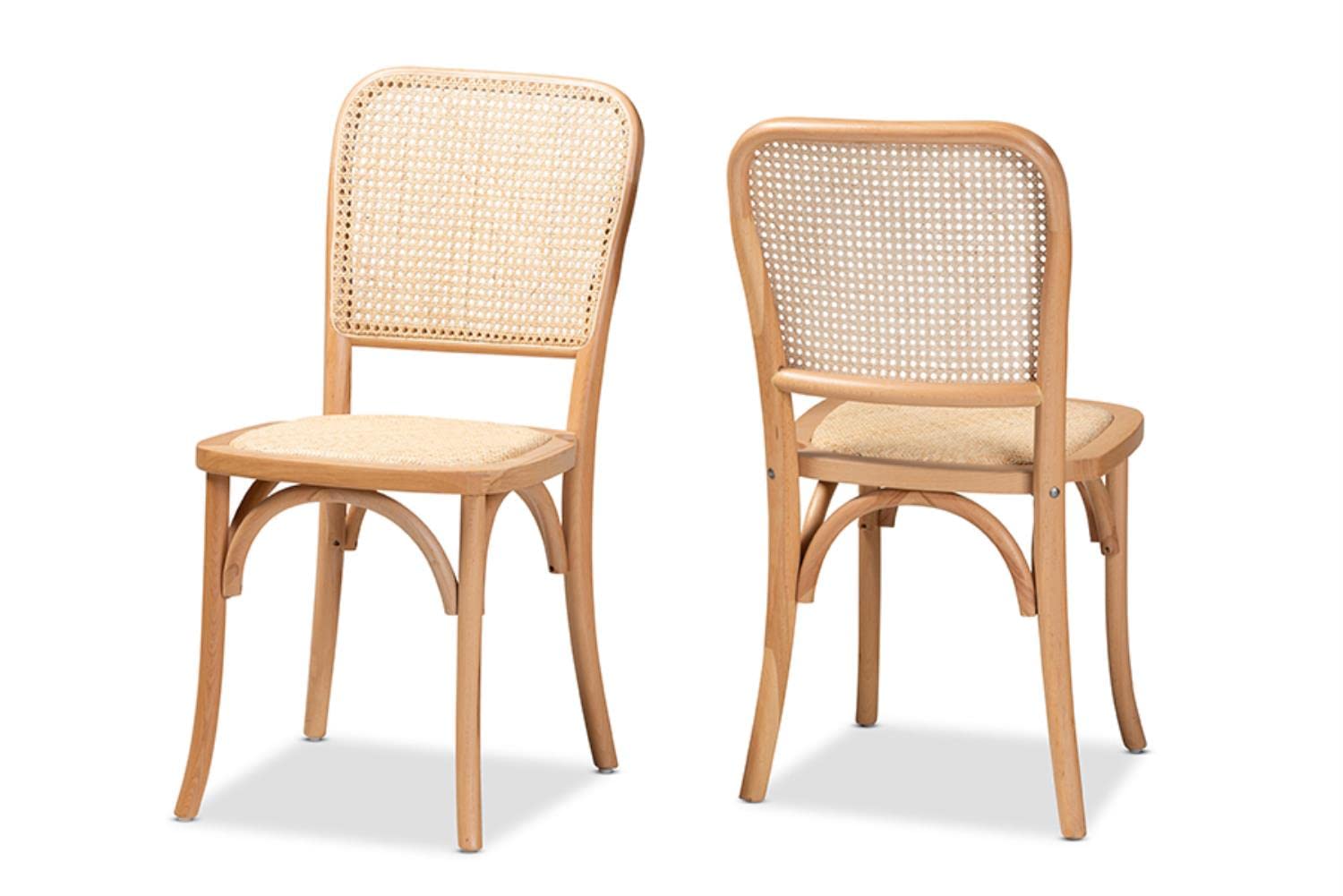 Baxton Studio Neah Brown Woven Rattan and Wood 2-Piece Cane Dining Chair Set