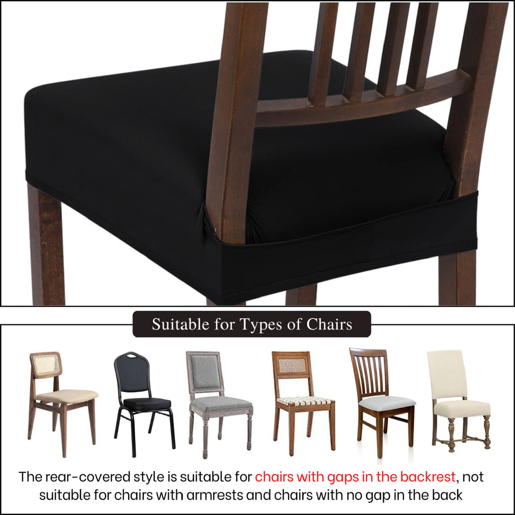 Searchi Stretch Dining Chair Seat Covers Set Of 6, Soft Removable Washable Seat Covers For Dining Chairs, Dining Room Seat Cover Protector (Rear-Covered, Pure Black)