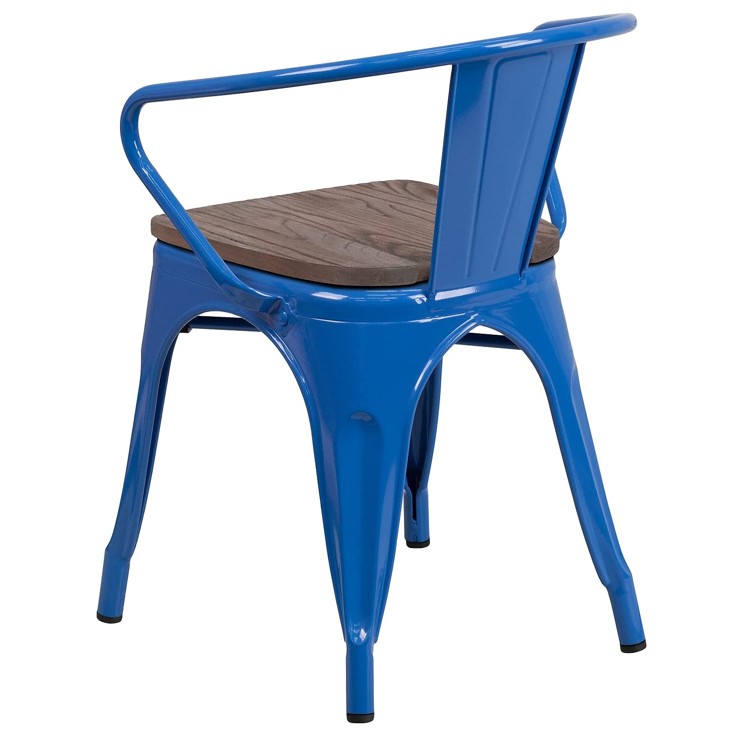Flash Furniture Blue Metal Chair With Wood Seat And Arms