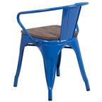Flash Furniture Blue Metal Chair With Wood Seat And Arms