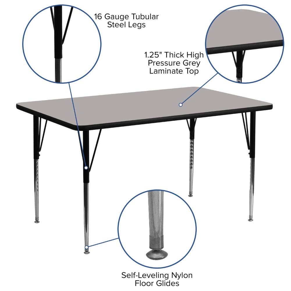 Flash Furniture Wren 24''W x 60''L Rectangular Grey HP Laminate Activity Table - Standard Height Adjustable Legs