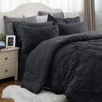 Bedsure California King Comforter Set - Cal King Bed Set 7 Pieces, Pinch Pleat Black Cali King Bedding Set With Comforter, Sheet