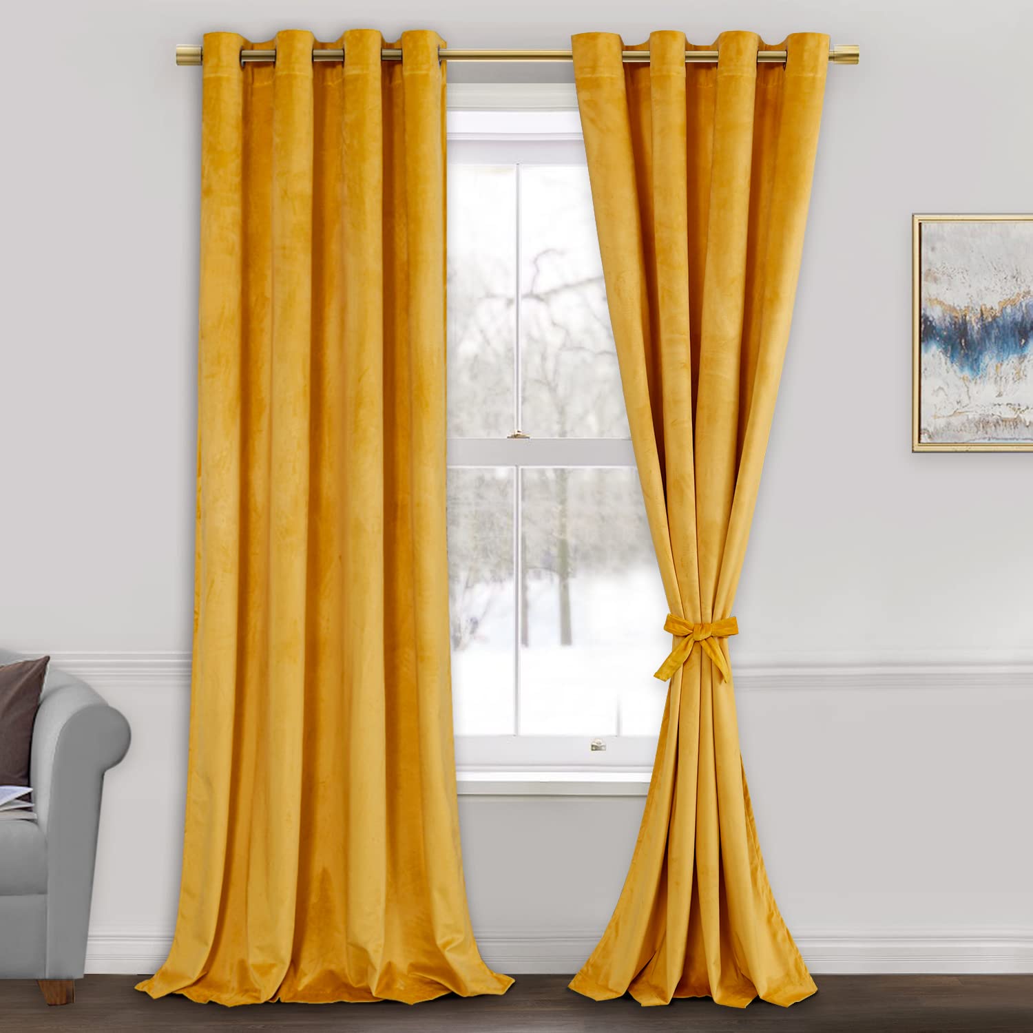 Jiuzhen Extra Long Velvet Curtains 108 Inches - Soft Retro Blackout Velvet Drapes Room Darkening Thermal Insulated For Living Ro