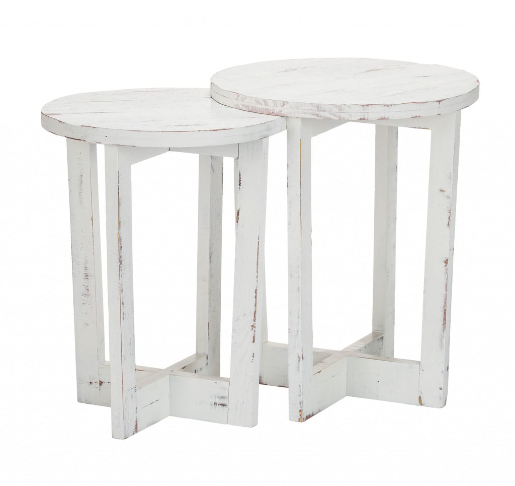 HomeRoots Distressed White Wood 24' Rustic Modern Farmhouse White Round End Table