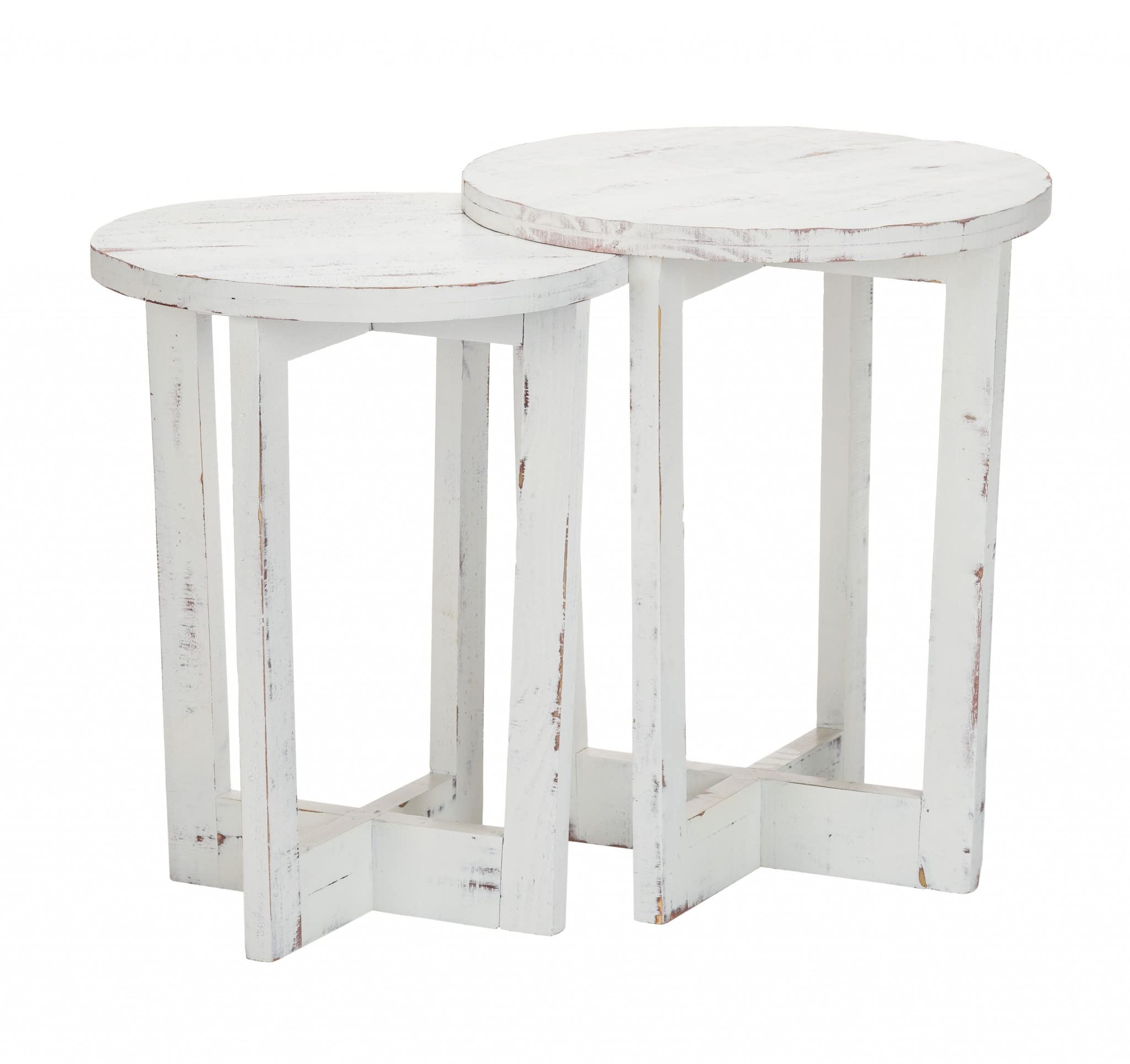 HomeRoots Distressed White Wood 24' Rustic Modern Farmhouse White Round End Table