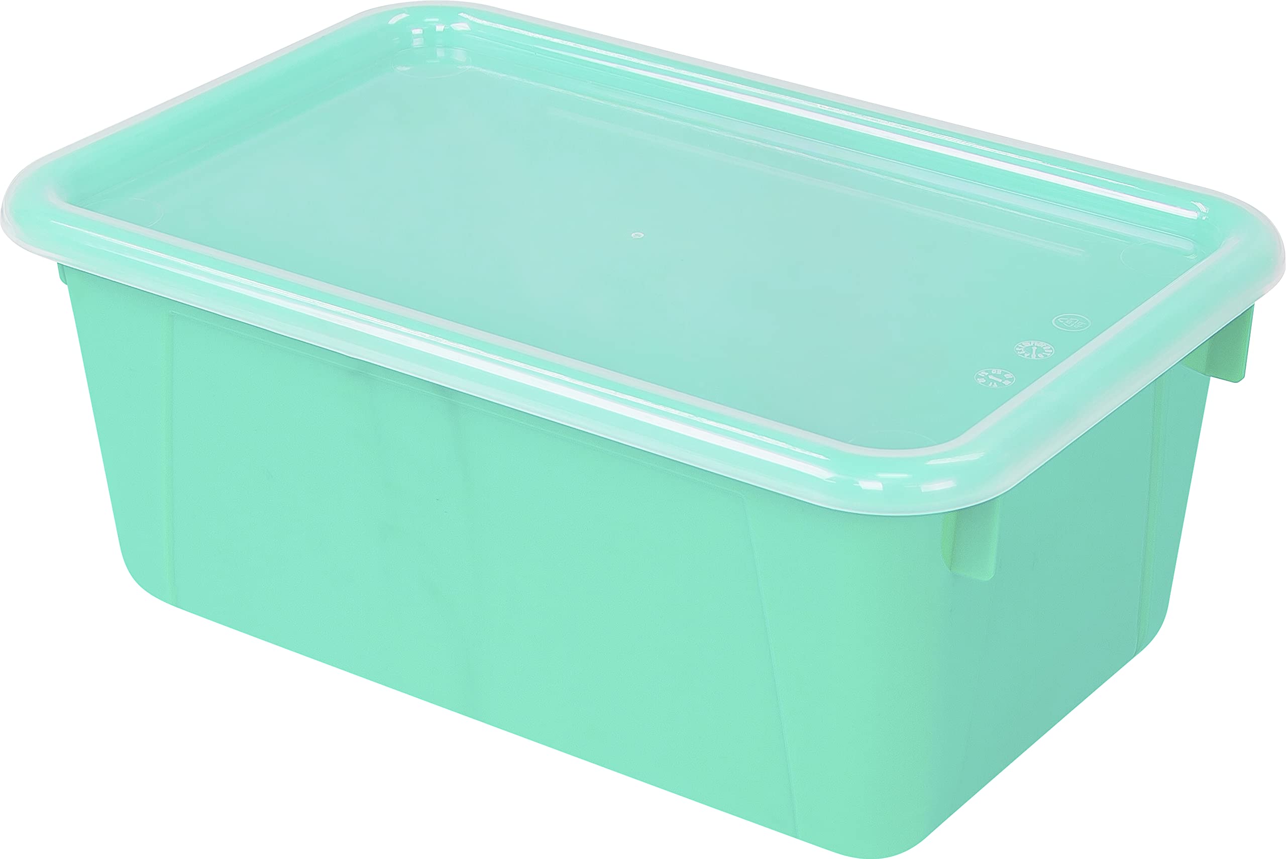Storex Small Cubby Bins - Plastic Storage Containers For Classroom With Non-Snap Lid, 12.2 X 7.8 X 5.1 Inches, Teal, 5-Pack (624
