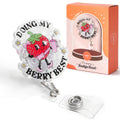 Yoppix Doing My Berry Best Badge Reel, Mental Health Funny Sparkly Glitter Retractable Badge Reel For Nurses Rn En Doctor Parame