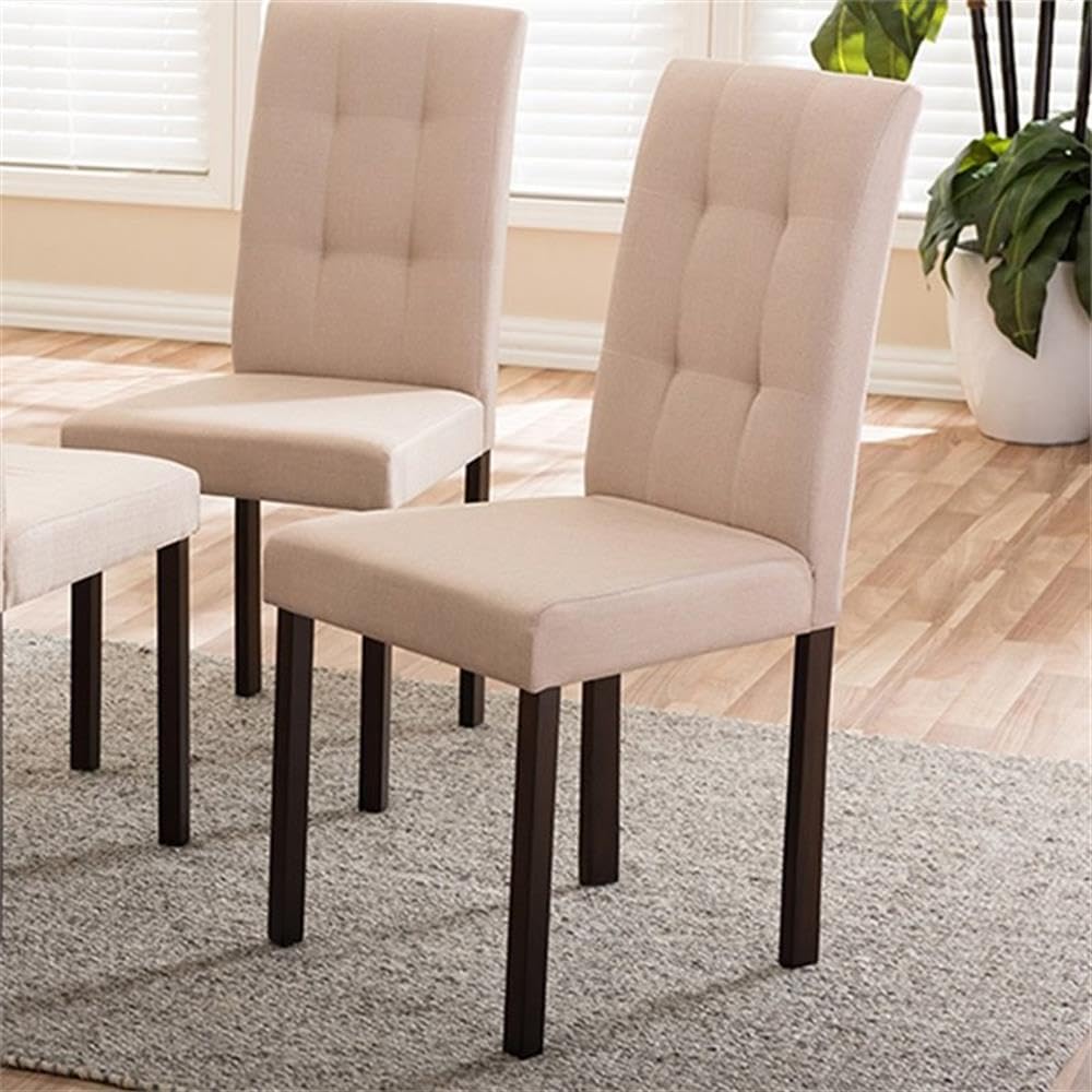 Baxton Studio 4 Piece Andrew Beige Fabric Upholstered Grid-Tufting Dining Chair Set, Off-White