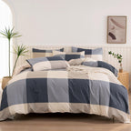 Plaid Duvet Cover King, 3 Pieces Reversible Cotton Plaid Bedding Set, Vintage Style Checkered Pattern King Duvet Cover Set Plaid