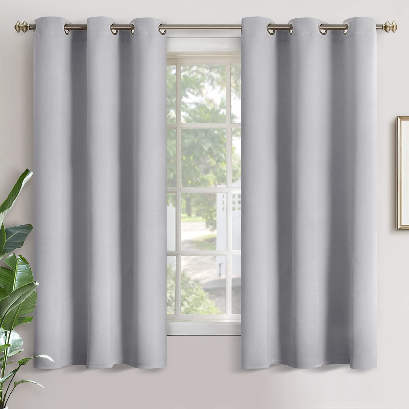 YoungsTex Light Grey Blackout Curtains 63 Inch Length for Bedroom - Thermal Insulated with Grommet Room Darkening Window Drapes 