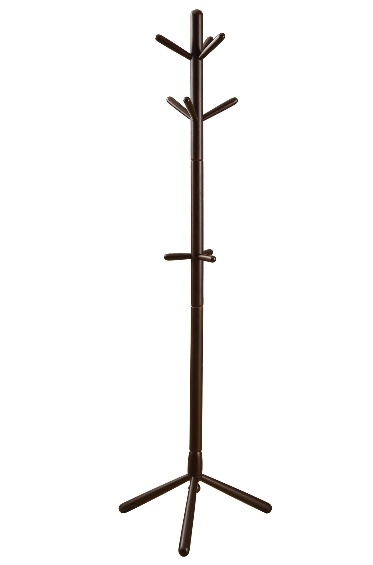 Monarch Specialties 2004, Hall Tree, Free Standing, 9 Hooks, Entryway, Bedroom, Wood, Brown, Contemporary, Modern Coat Rack, 16.25&quot; L x 16.25&quot; W x 69&quot; H, Cappuccino