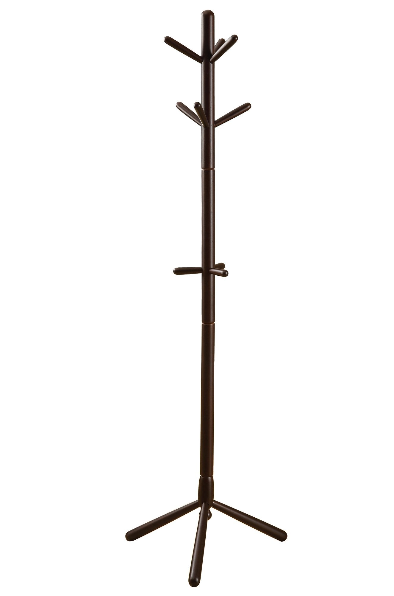 Monarch Specialties 2004, Hall Tree, Free Standing, 9 Hooks, Entryway, Bedroom, Wood, Brown, Contemporary, Modern Coat Rack, 16.25' L x 16.25' W x 69' H, Cappuccino