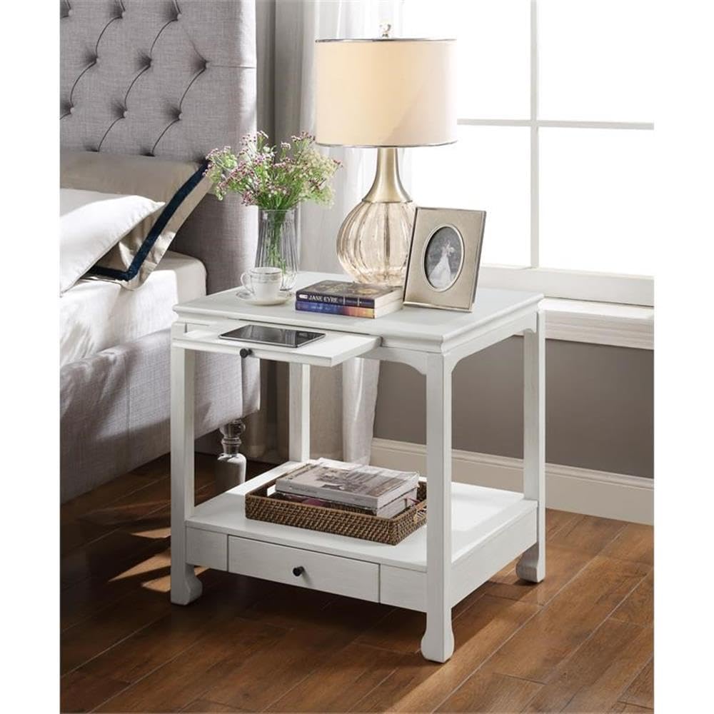 Acme Seatlas Wooden Accent Table With Storage Drawer In Antique White