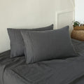 Simple&Opulence 100% Belgian Linen Pillowcase Embroidered-Set Of 2 Queen Size Stone Washed Solid Color-Soft And Durable (Dark Grey, 20''X30'')