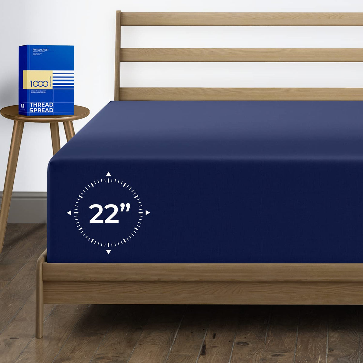 Thread Spread Premium 1000-Thread-Count Egyptian Cotton King Fitted Sheet Only - 22' Deep Pocket King Fitted Sheet, Easy Snug F