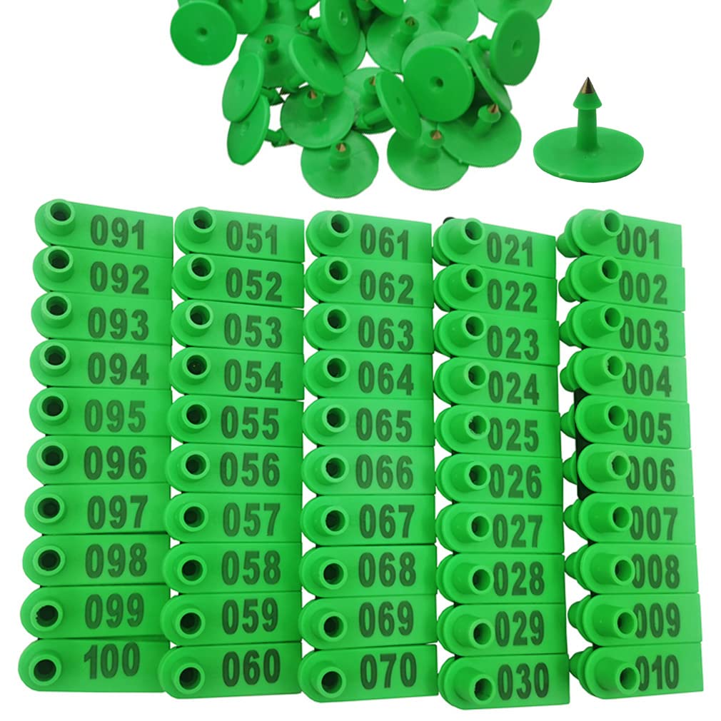 100Pcs 001-100 Number Plastic Livestock Ear Tags Farm Animal Tags Id Tags Pink Green Blue Ear Tagger For Cow Cattle Sheep Goats
