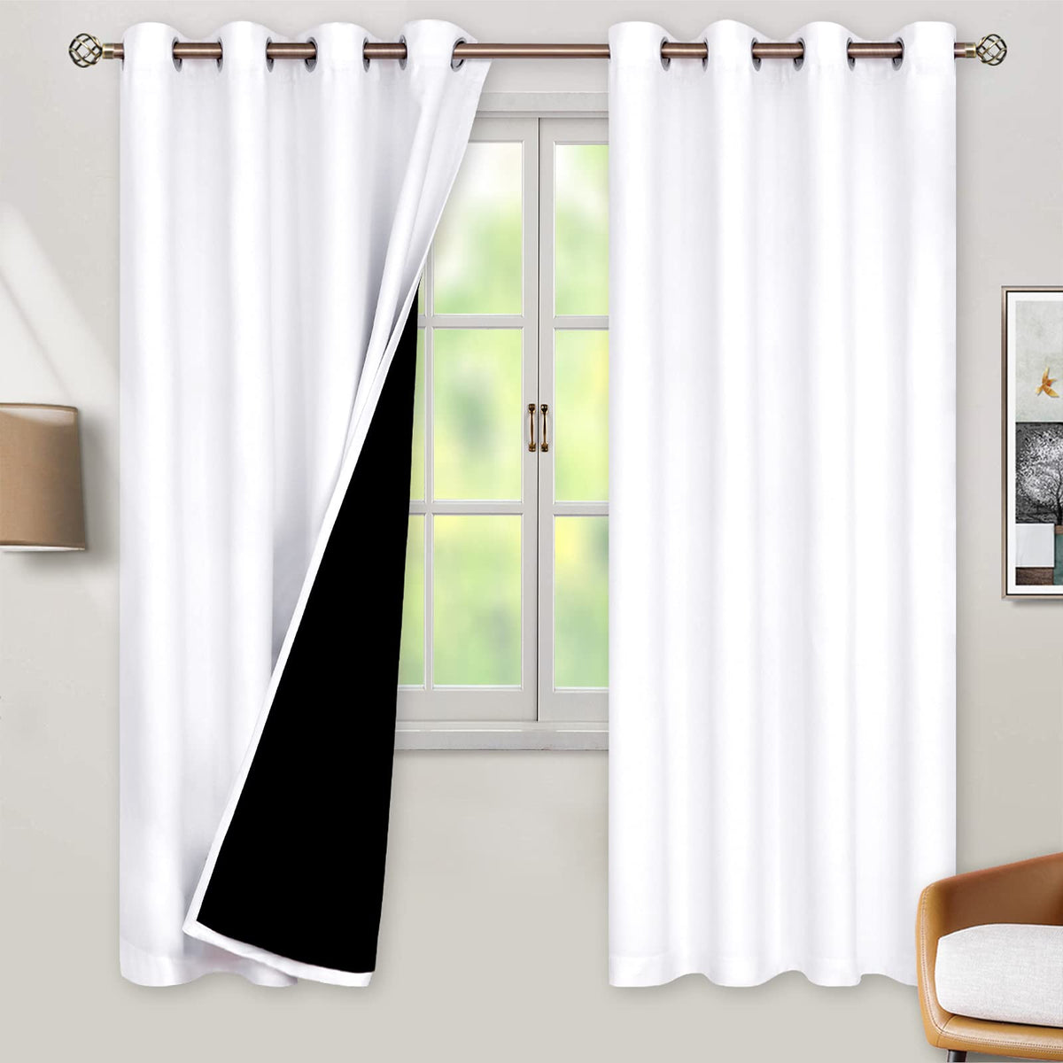 Bgment Thermal Insulated 100% Blackout Curtains For Bedroom With Black Liner, Double Layer Full Room Darkening Noise Reducing Gr