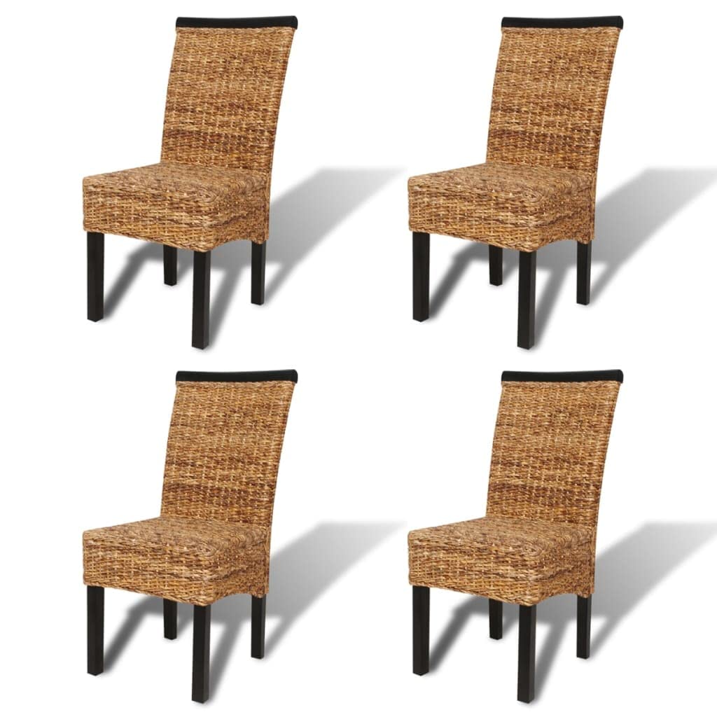 Vidaxl 4X Dining Chair W/Backrest Solid Mango Wood Rattan Abaca Wicker Seats