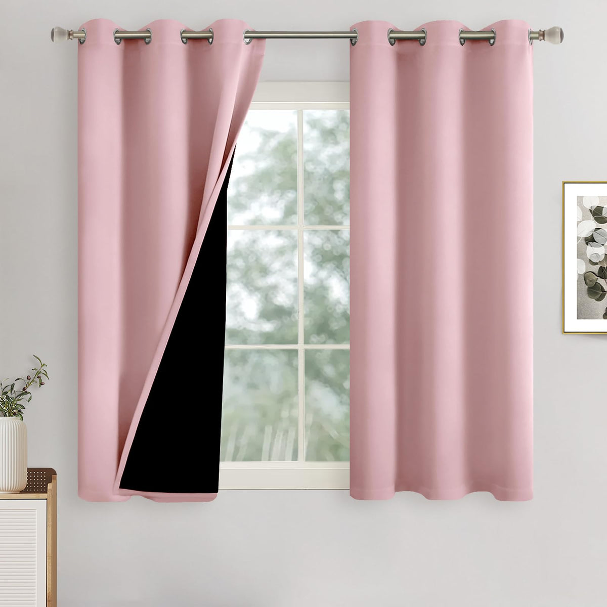 Quemas Baby Pink Blackout Curtains For Girls Bedroom 45 Inch Length 2 Panels Set, Thermal Insulated 100% Light Blocking Soundpro