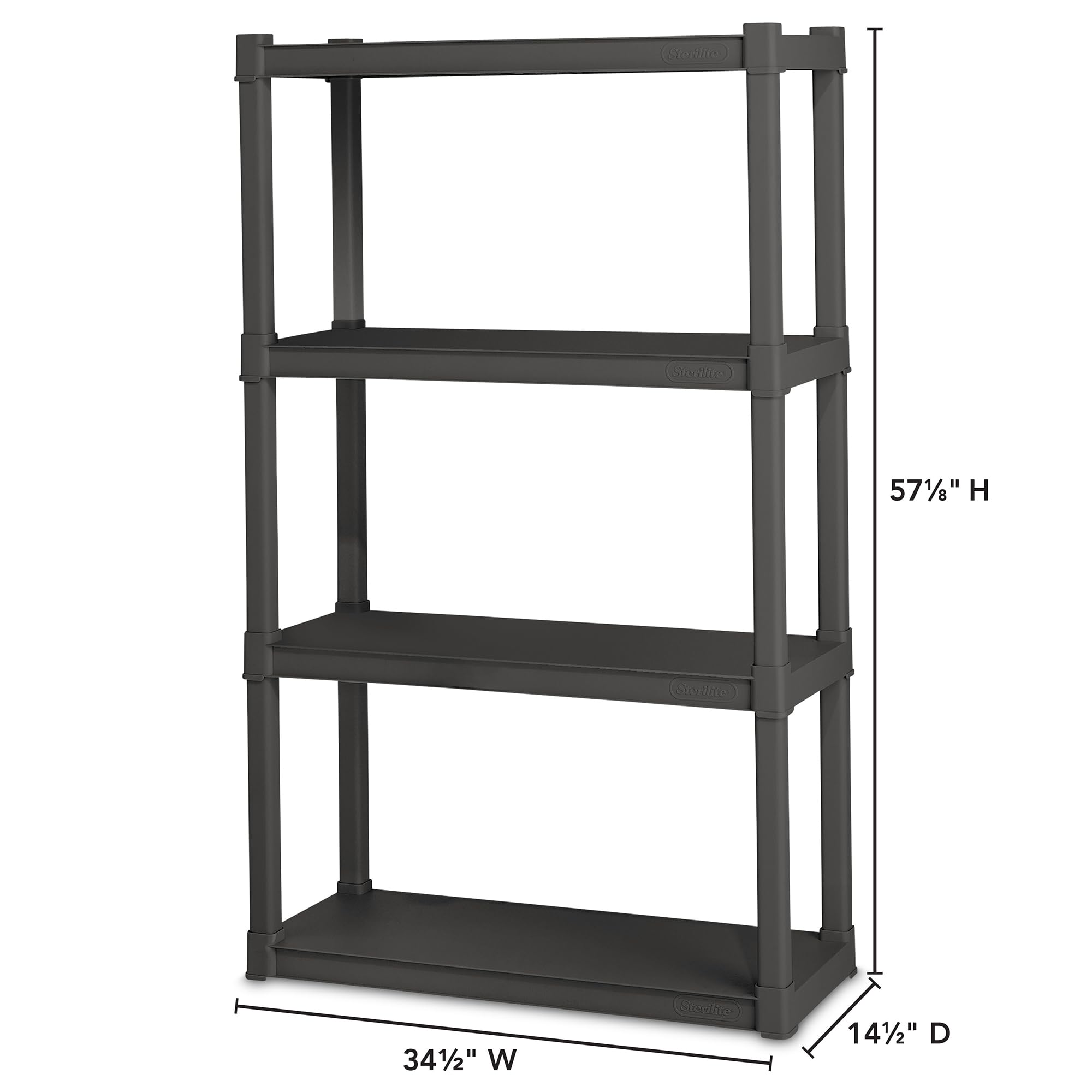 Sterilite 4-Pack Plastic Storage Shelves, Heavy Duty Shelving Unit, 4 Shelf, Gray