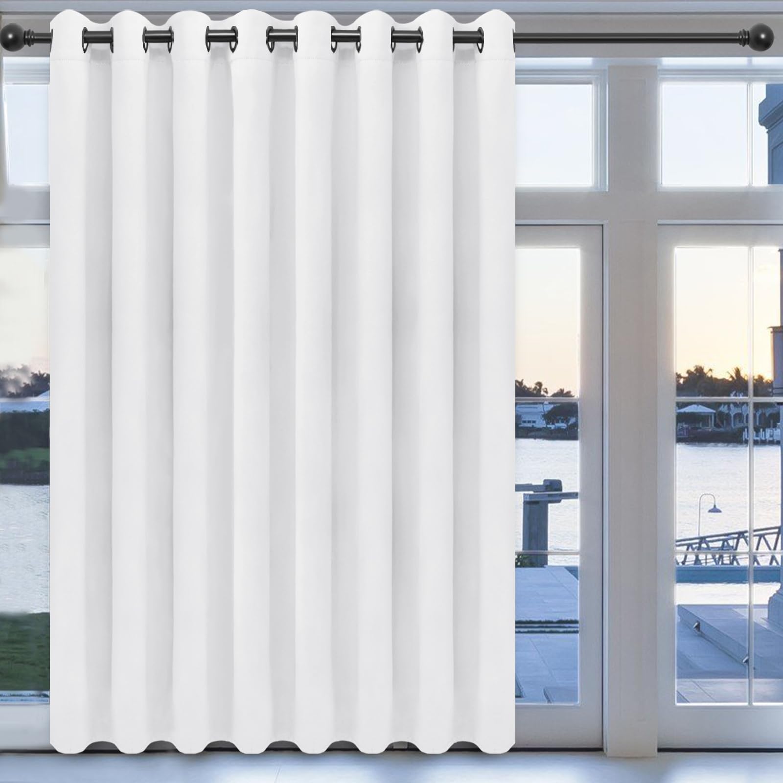 Easy-Going Blackout Door Curtains For Bedroom, Solid Thermal Insulated Grommet And Noise Reduction Window Drapes, Room Darkening Curtains For Living Room, 1 Panel (100X96 In, White)