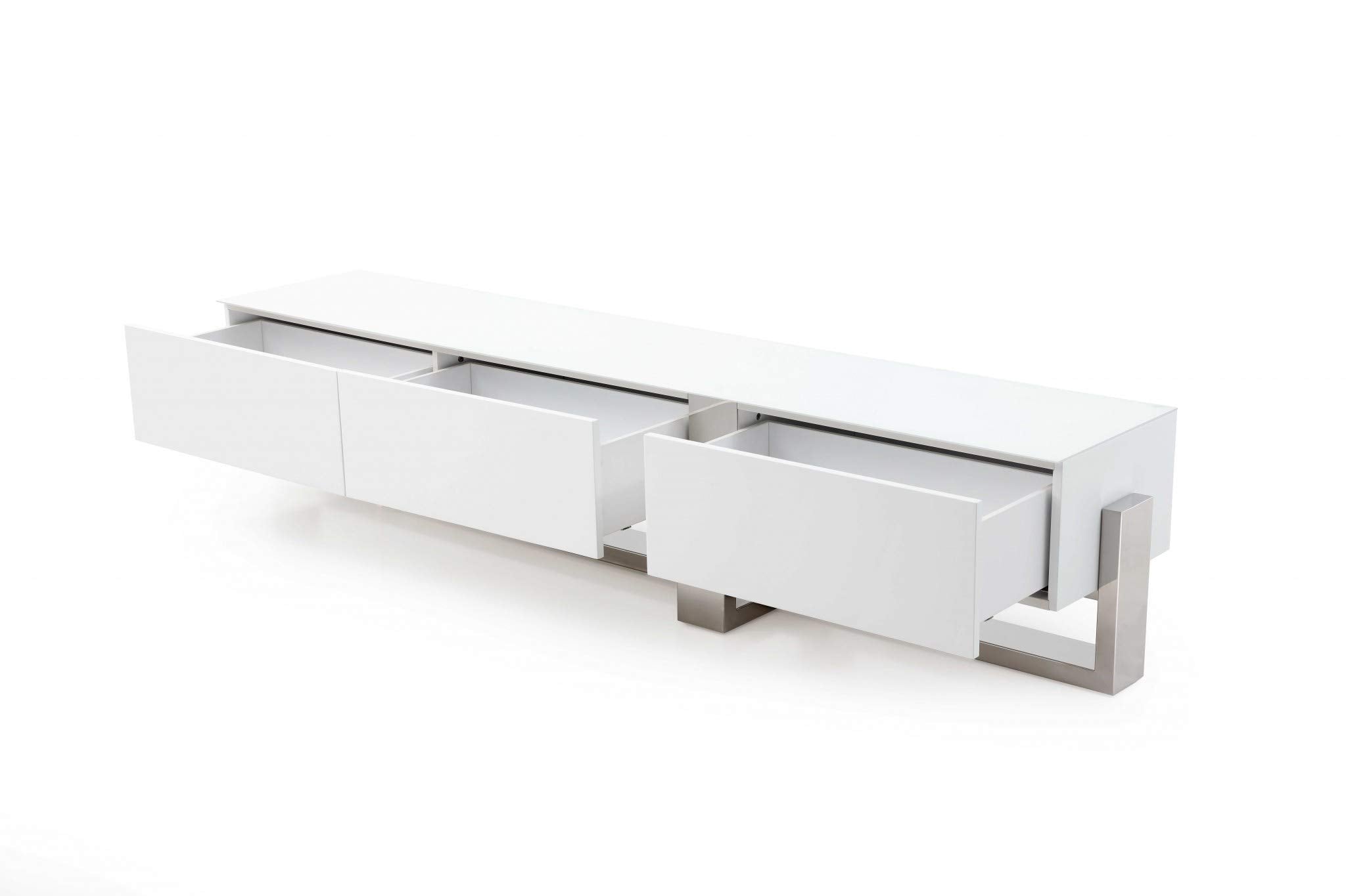 HomeRoots Veneer 91&quot; X 18&quot; X 19&quot; White Stainless Steel TV Unit