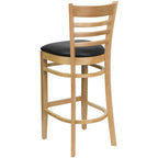 Flash Furniture HERCULES Series Ladder Back Natural Wood Restaurant Barstool - Black Vinyl Seat