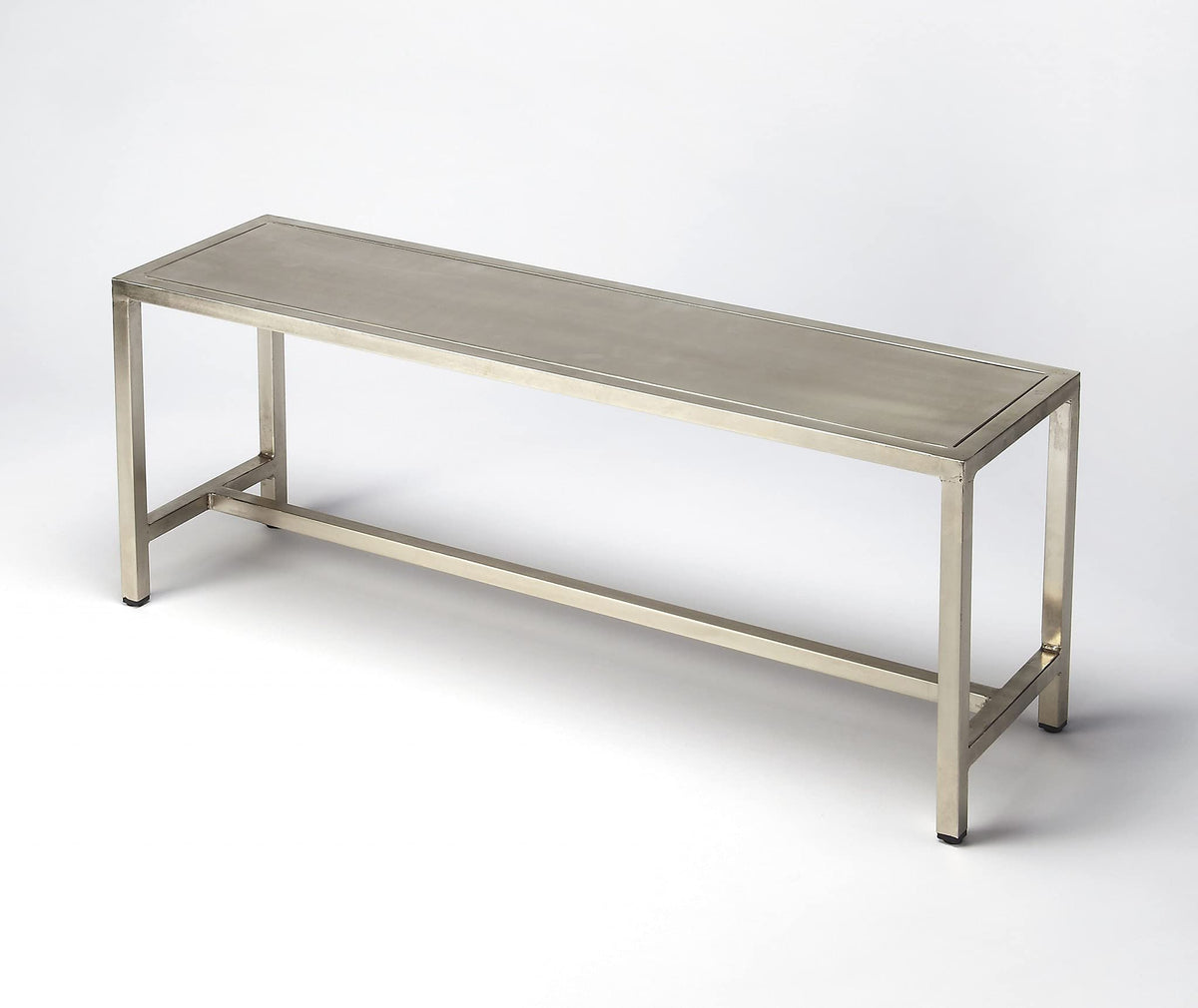 HomeRoots Silver Iron Sleek Modern Brushed Nickel Bench