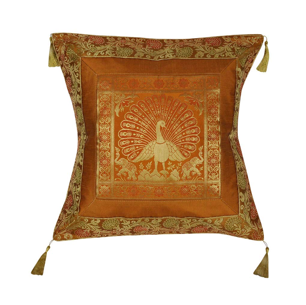 Golden Silk Brocade Cushion Cover 18 X 18 Inch For Home Decor Living Room Bedroom Sofa Decorations 45X45 Cm (Gold1)